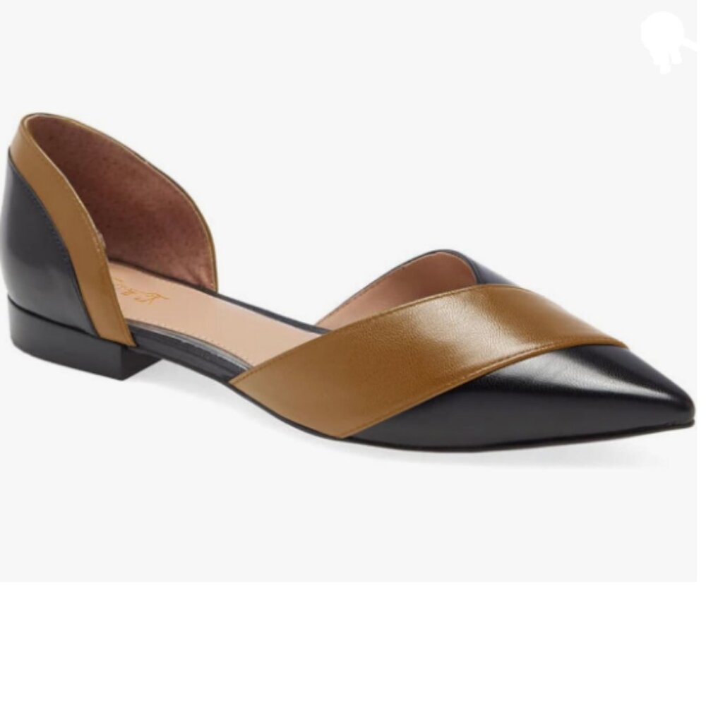 FOWT Brown Black D'Orsay Pointed Toe Side V Cut Low Heels Multicoloured Loafers